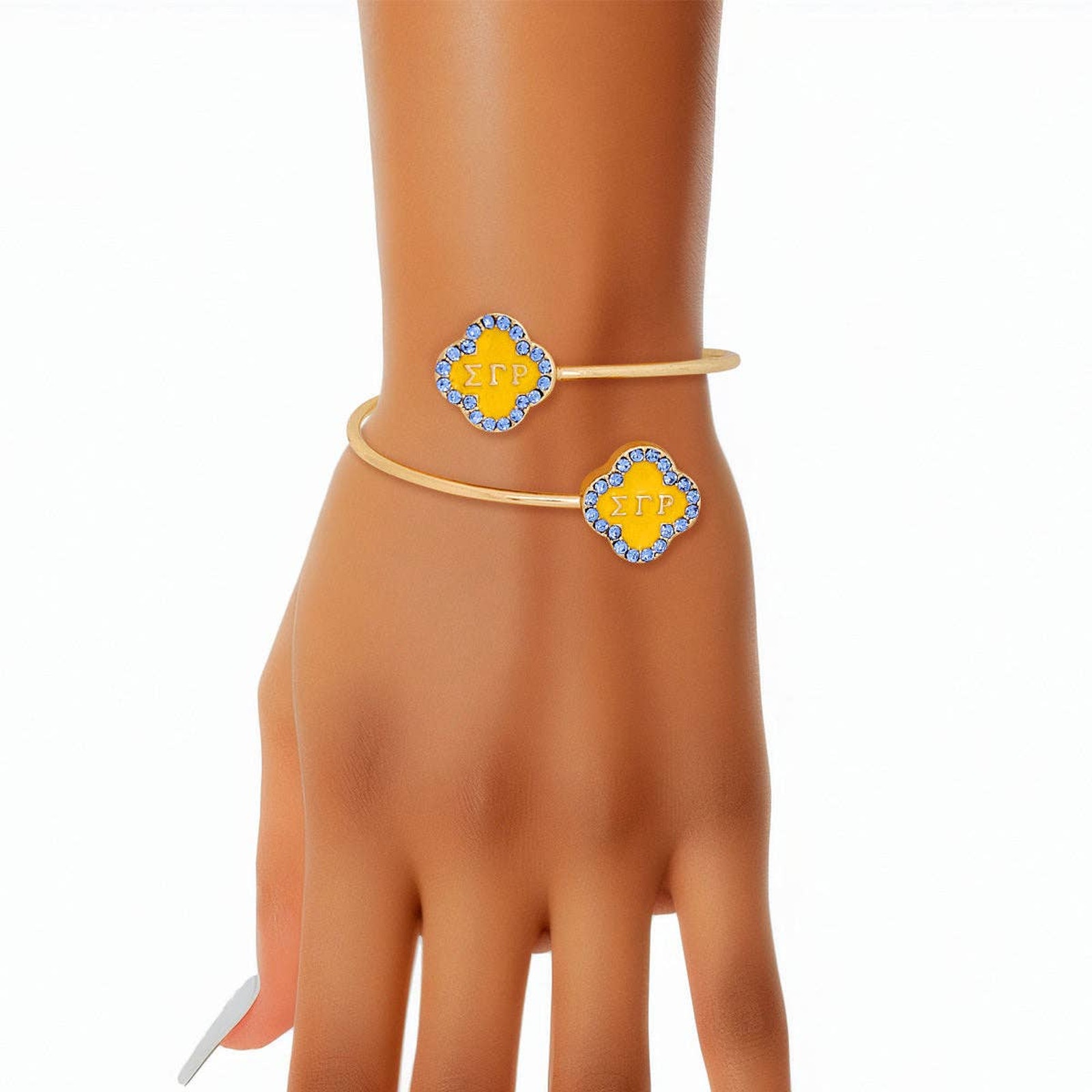 Sgrho Sorority Rhinestone Gold Clover Open Bangle 25$